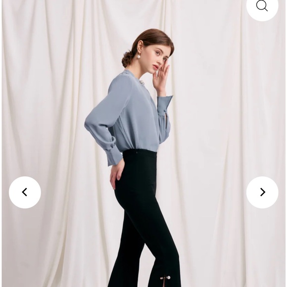 Petite Studio Blue Blouse with Pearl Accents - Picture 5 of 7